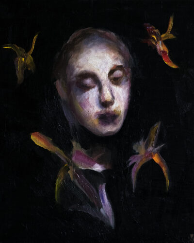Mime with flowers, 50x60 oil on canvas