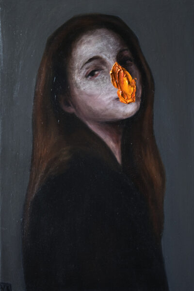 Girl with orange handkerchief, 40x60 oil on linen